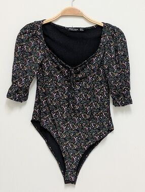 Nasty Gal Floral V Neck Floral Ruched Sexy Bodysuit 4